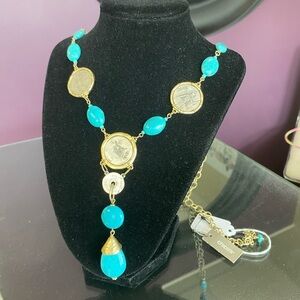 Chico's Turquoise and Gold Medallion Necklace